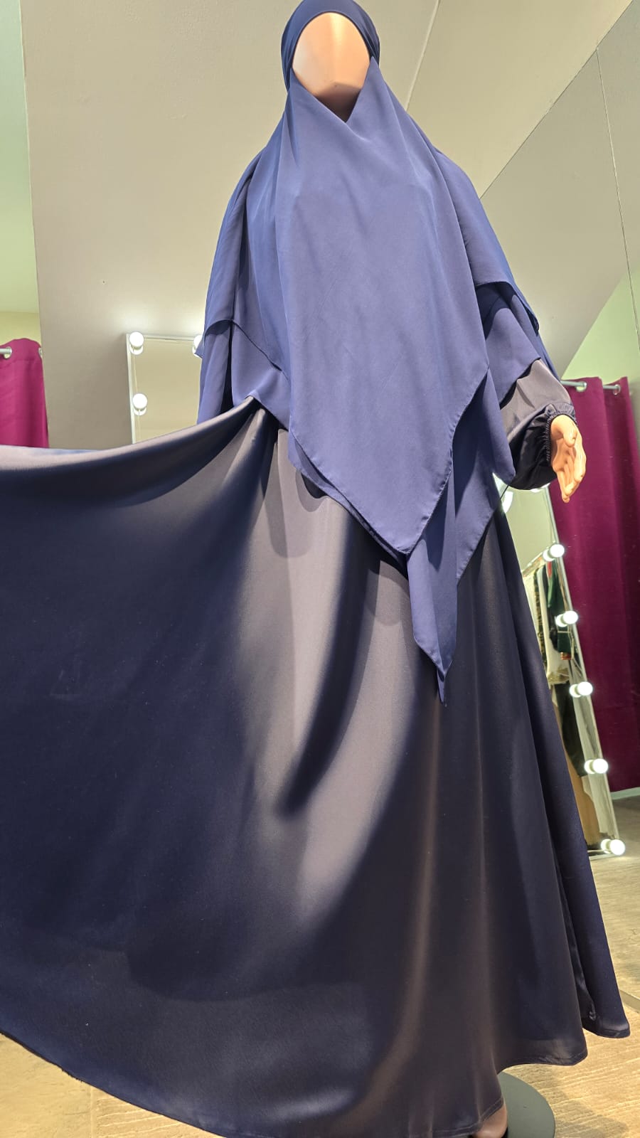 Premium Quality Navy Blue Silky Zoom and Indonesian Chiffon Khimar set