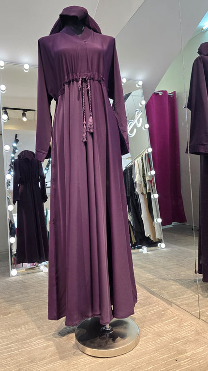 Aubergine Crepe Foka Fabric plain A-line cut.