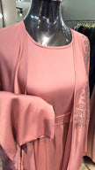 Dusty Pink Luxurious Satin Robe and Inner Abaya with Stone Leafs Embellishment.