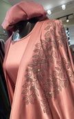 Dusty Pink Luxurious Satin Robe and Inner Abaya with Stone Leafs Embellishment.