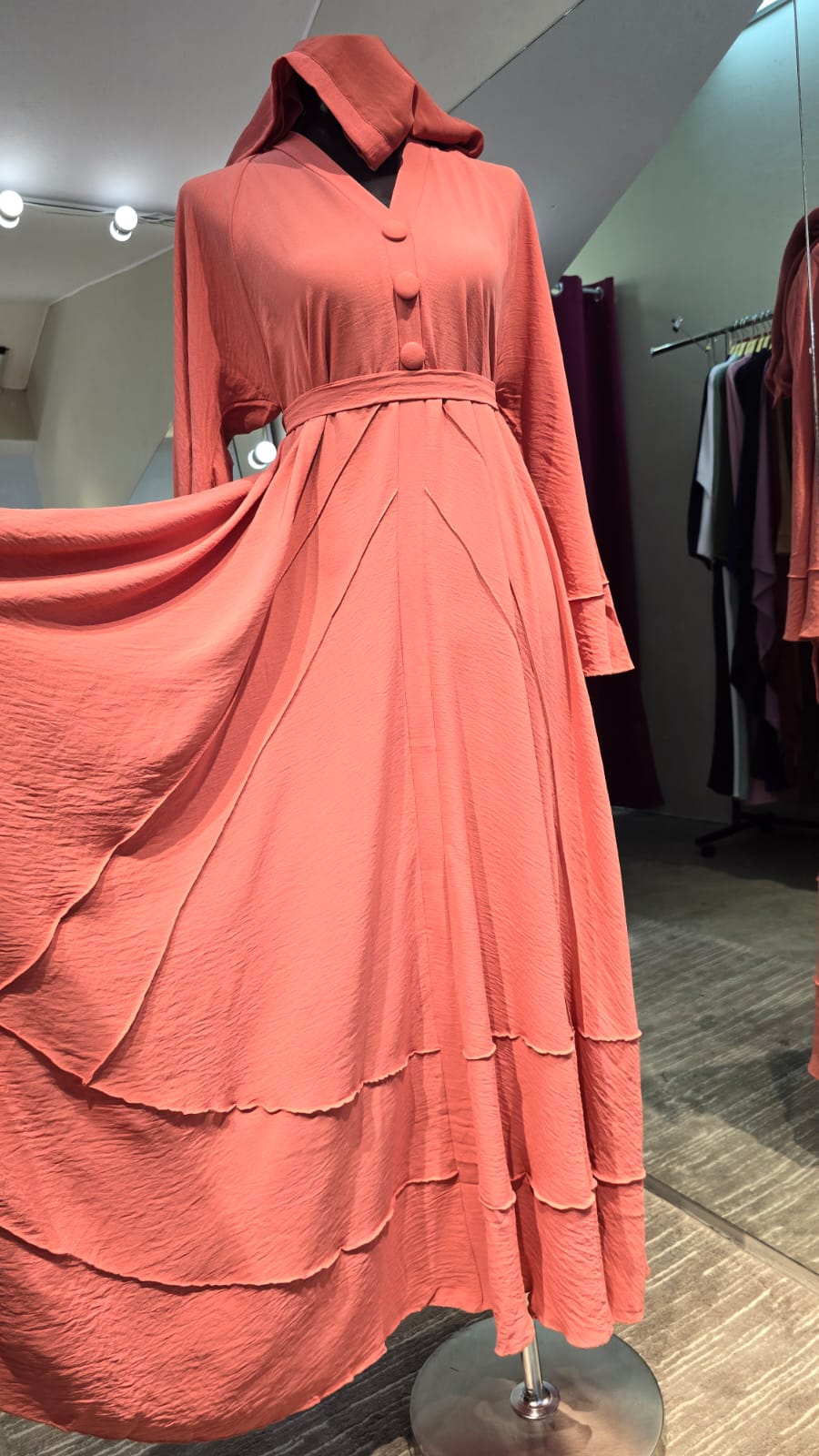 Coral peach Color Umbrella cut Casual  Abaya Dress.