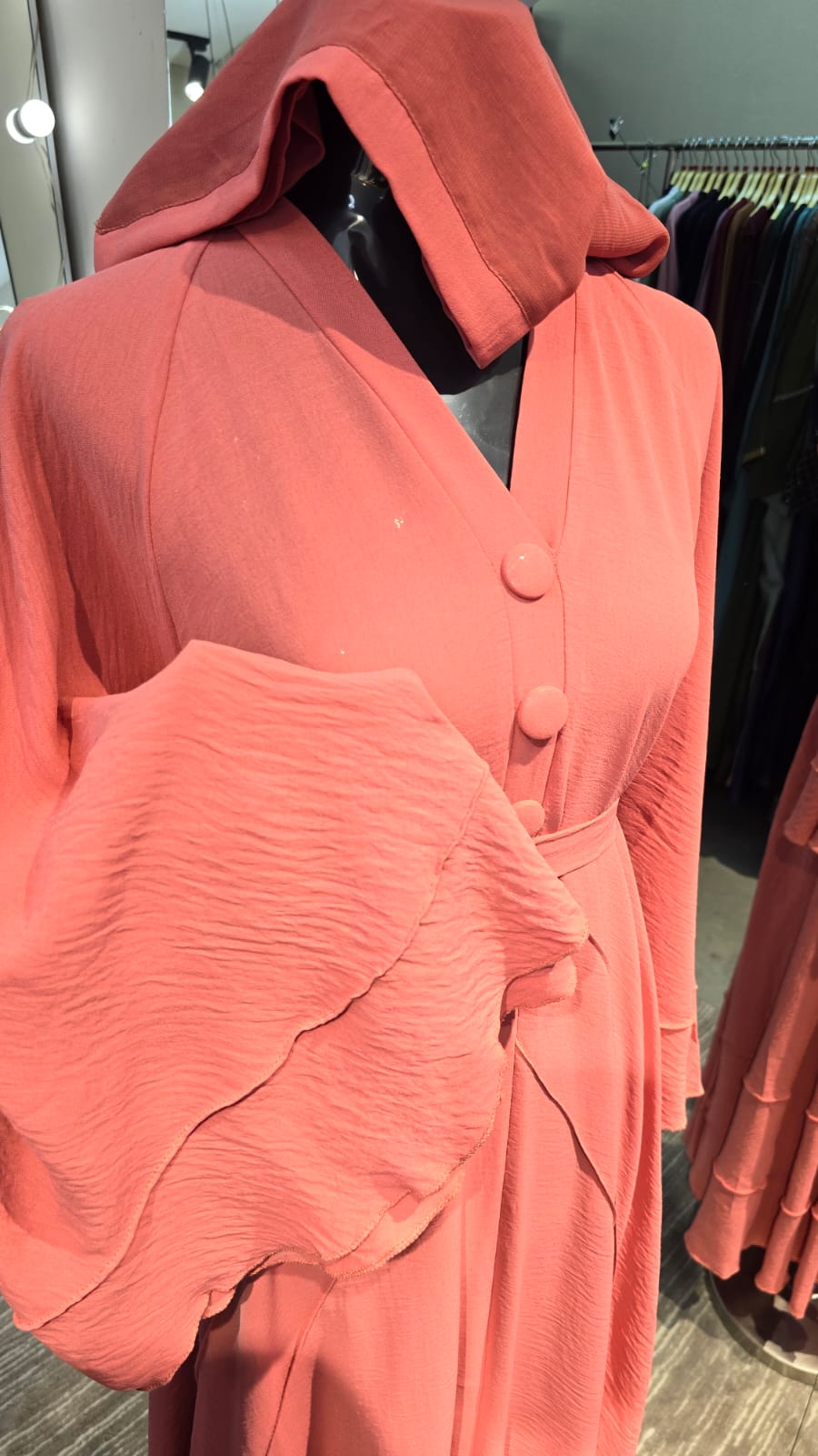 Coral peach Color Umbrella cut Casual  Abaya Dress.