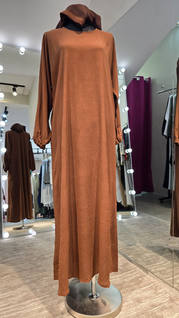 Brown Color Two side pockets Casual Abaya Dress/Inner