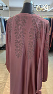 Dusty Pink Luxurious Satin Robe and Inner Abaya with Stone Leafs Embellishment.