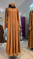 Caramel Color Umbrella cut with Button Sleeves Casual  Abaya Dress.