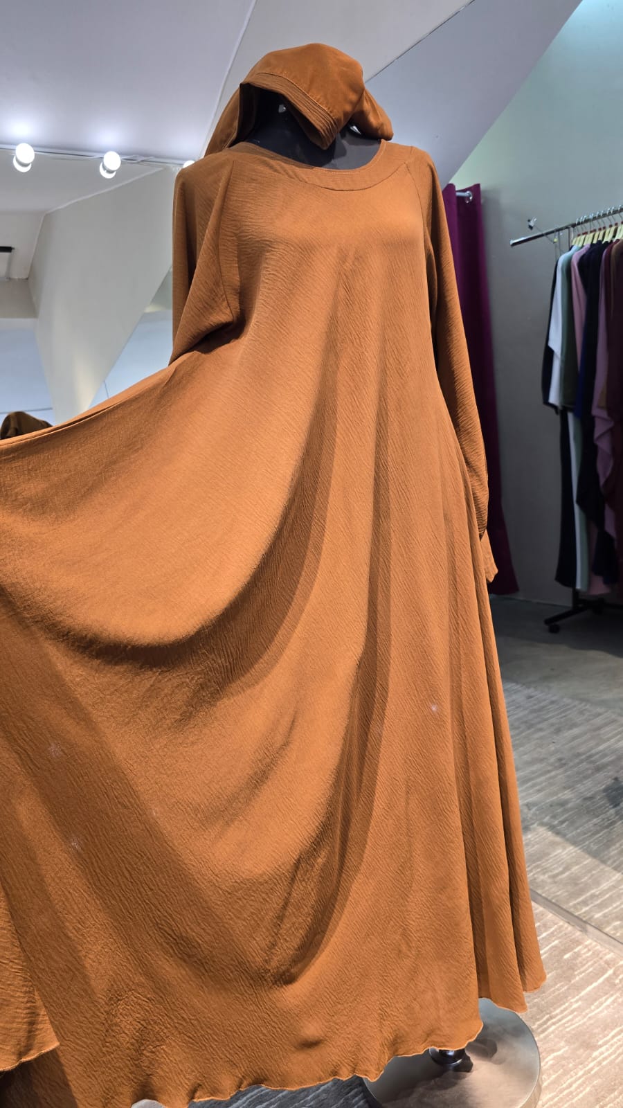 Caramel Color Umbrella cut with Button Sleeves Casual  Abaya Dress.