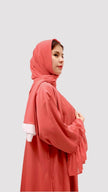 Coral Pleated Robe Abaya Dress