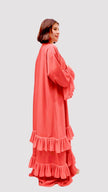 Coral Pleated Robe Abaya Dress