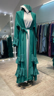 Green Pleated Robe Abaya Dress