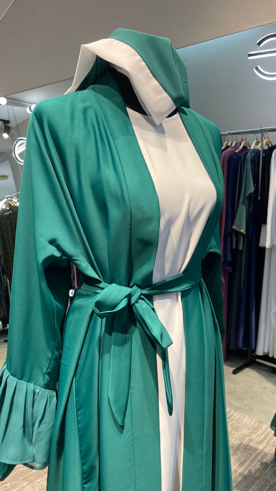 Green Pleated Robe Abaya Dress