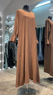 Cacao Brown Color Ruffle Sleeves Casual Abaya Dress/Inner