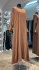 Cacao Brown Color Ruffle Sleeves Casual Abaya Dress/Inner