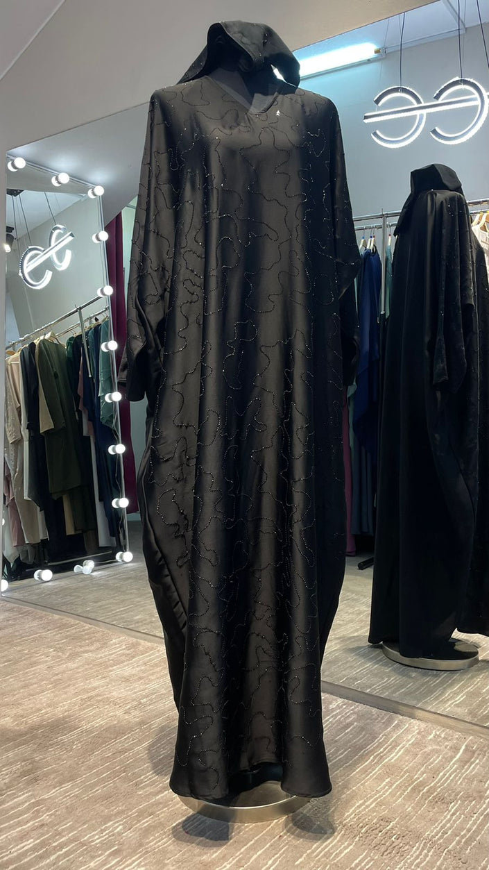 Black Farasha Abaya with full front Stone work.