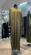 Brown Satin Kaftan with Turquoise pattern Design.