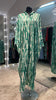 Green & Off White Satin Kaftan with Abstract Design.