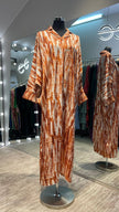 Rust & Off White Satin Kaftan with Abstract Design.