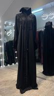 Black Zoom Abaya embellished with Beads on the chest.