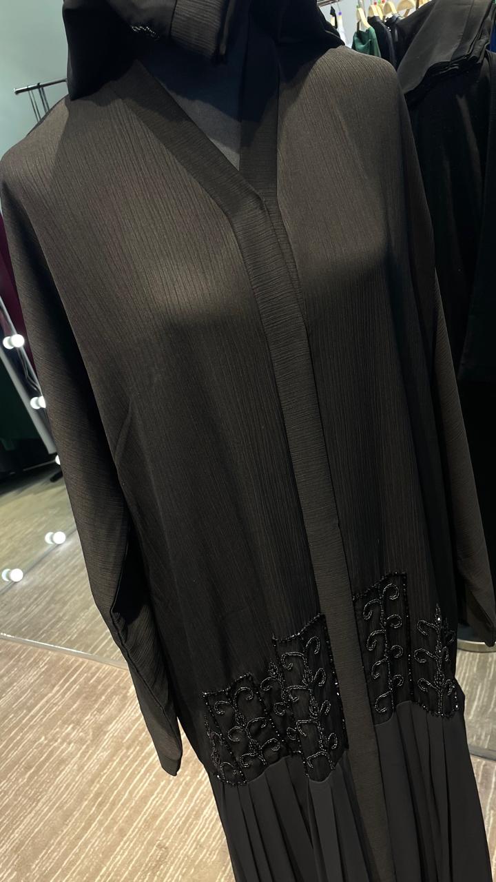 Black Zoom Abaya With Pleated and Beads design.