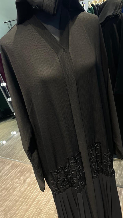 Black Zoom Abaya With Pleated and Beads design.