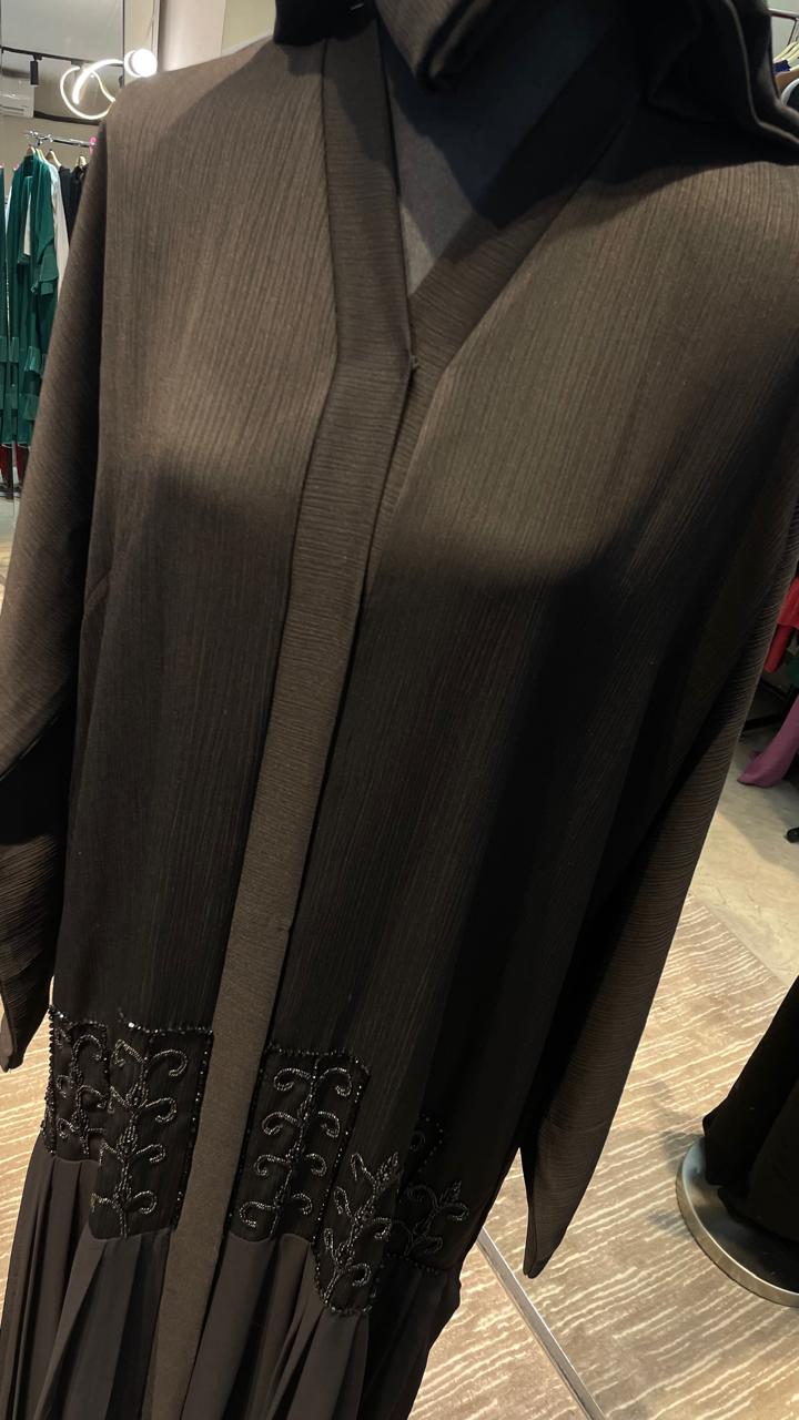 Black Zoom Abaya With Pleated and Beads design.