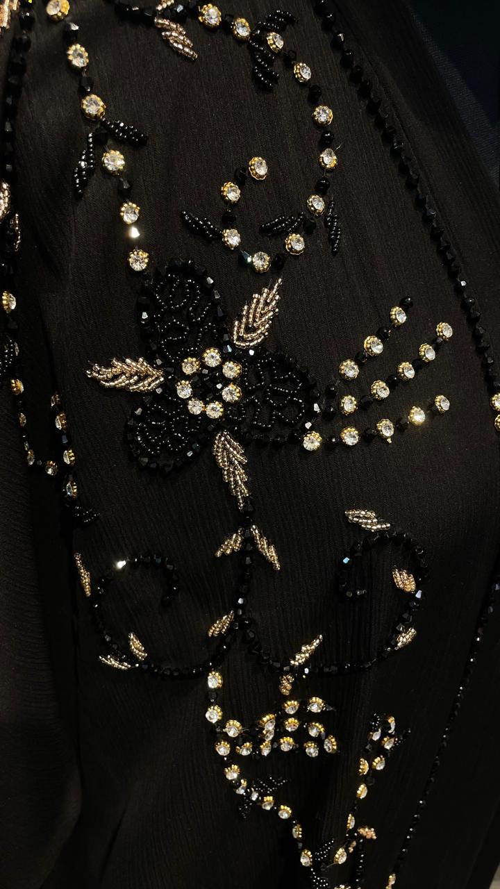 Black Zoom Abaya With Beads and stones.