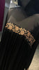 Black Pleated Satin Abaya Dress with gold embellishment.