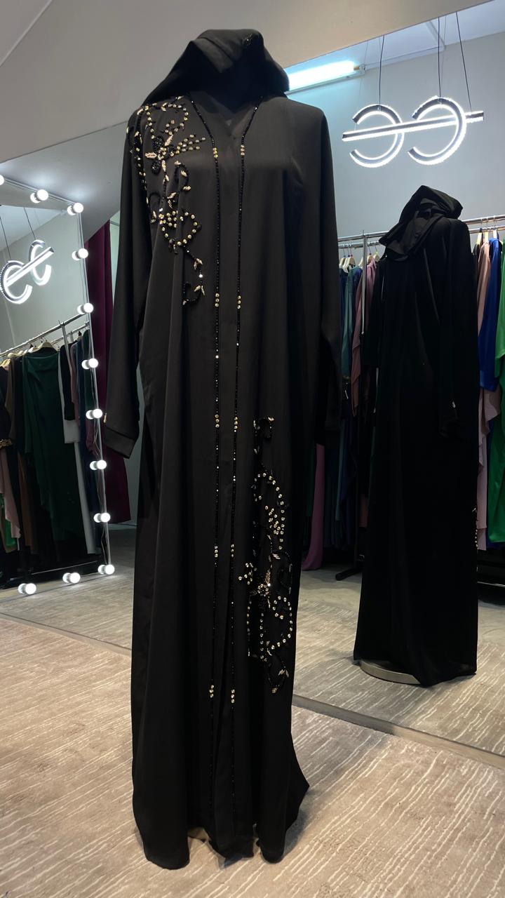 Black Zoom Abaya With Beads and stones.