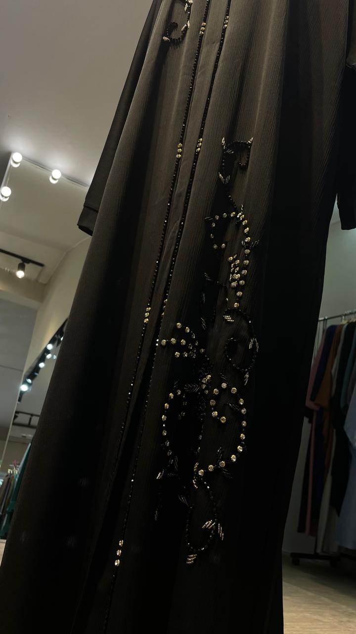 Black Zoom Abaya With Beads and stones.