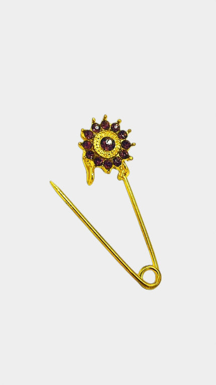 Purple Stone Sun Flower Shape Pin.