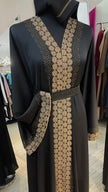 Black Wide cut Abaya Embellished with Brown Lace and Rhinestones