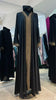 Black Wide cut Abaya Embellished with Brown Lace and Rhinestones