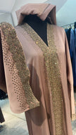 Cacao Brown Wide cut Abaya Embellished with Brown Lace and Rhinestones