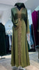 Olive Green Wide cut Abaya Embellished with Brown Lace and Rhinestones