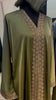 Olive Green Wide cut Abaya Embellished with Brown Lace and Rhinestones