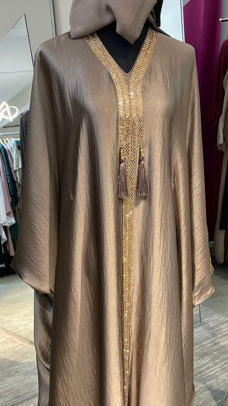 Taupe Gray Luxurious Harir Maqsood Farasha Abaya Dress