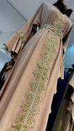 Beige Flare Sleeve Abaya Dress with Gold Embellishment