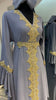 Bluish Gray Flare Sleeve Abaya Dress with Gold Embellishment