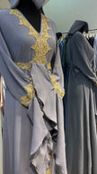 Bluish Gray Flare Sleeve Abaya Dress with Gold Embellishment