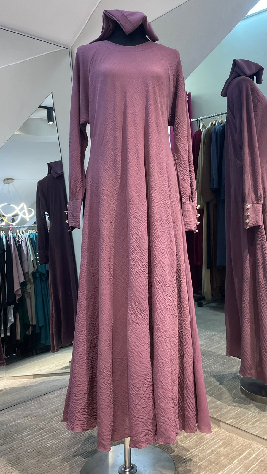 Purple Umbrella cut Casual Abaya Dress with Gold Buttons on Sleeves