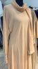 Beige Umbrella cut Casual Abaya Dress with Gold Buttons on Sleeves