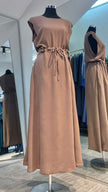 Khaki Brown Color 3pcs Casual Abaya Dress with side Pockets