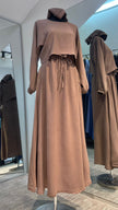 Khaki Brown Color 3pcs Casual Abaya Dress with side Pockets