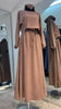 Khaki Brown Color 3pcs Casual Abaya Dress with side Pockets