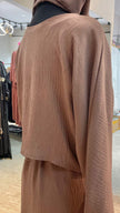 Khaki Brown Color 3pcs Casual Abaya Dress with side Pockets