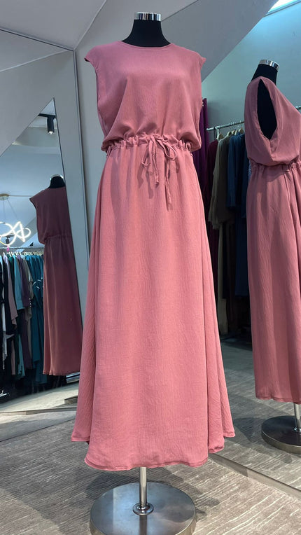 Rose Pink Color 3pcs Casual Abaya Dress