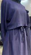 Navy Blue Color 3pcs Casual Abaya Dress with side Pockets