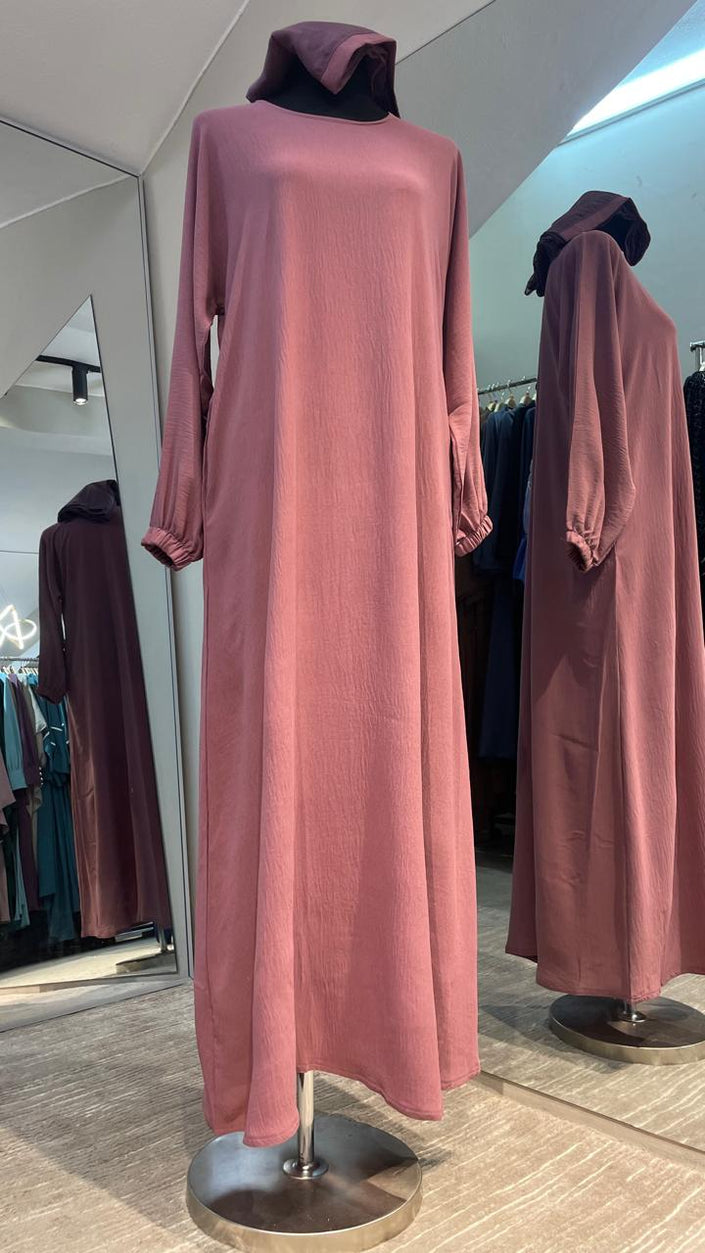 Dusty Pink Color Two side pockets Casual Abaya Dress/Inner