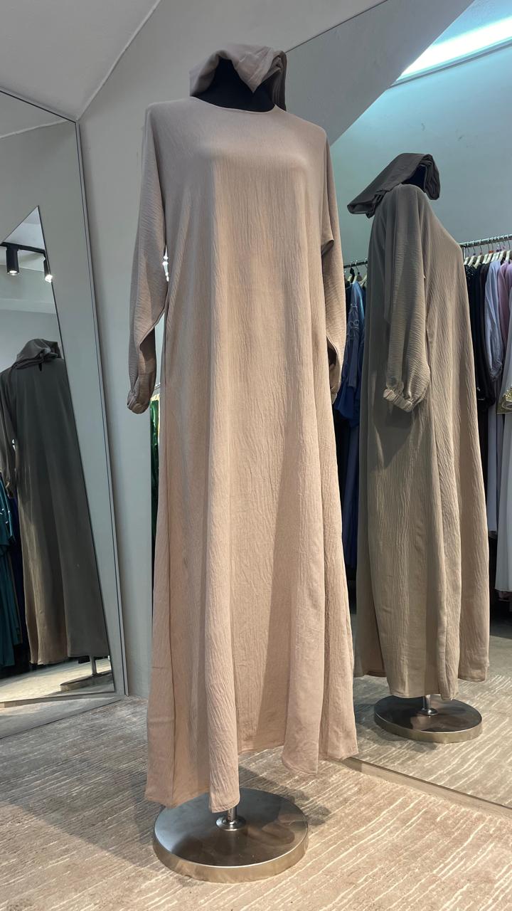 Light Taupe Color Two side pockets Casual Abaya Dress/Inner