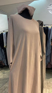 Light Taupe Color Two side pockets Casual Abaya Dress/Inner