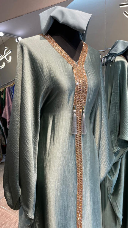 Musk Green Luxurious Harir Maqsood Farasha Abaya Dress